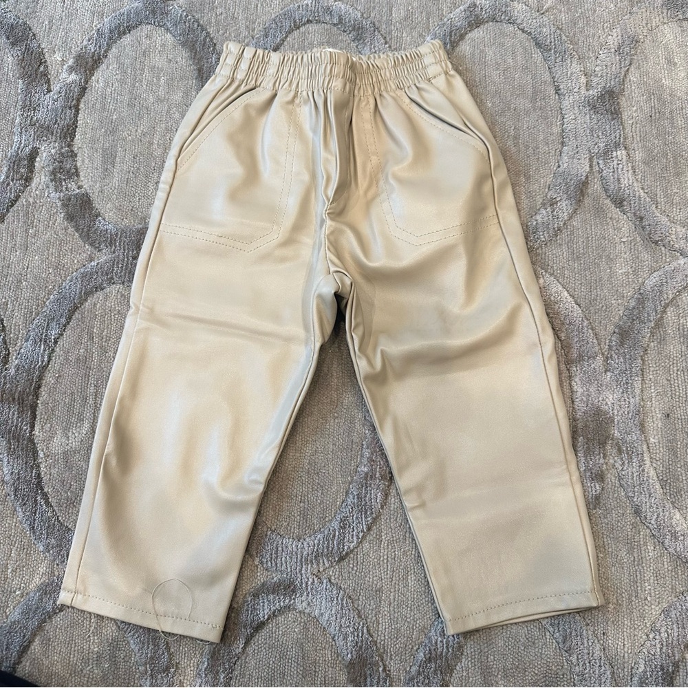 Zara Girls Faux Leather Trousers - Beige